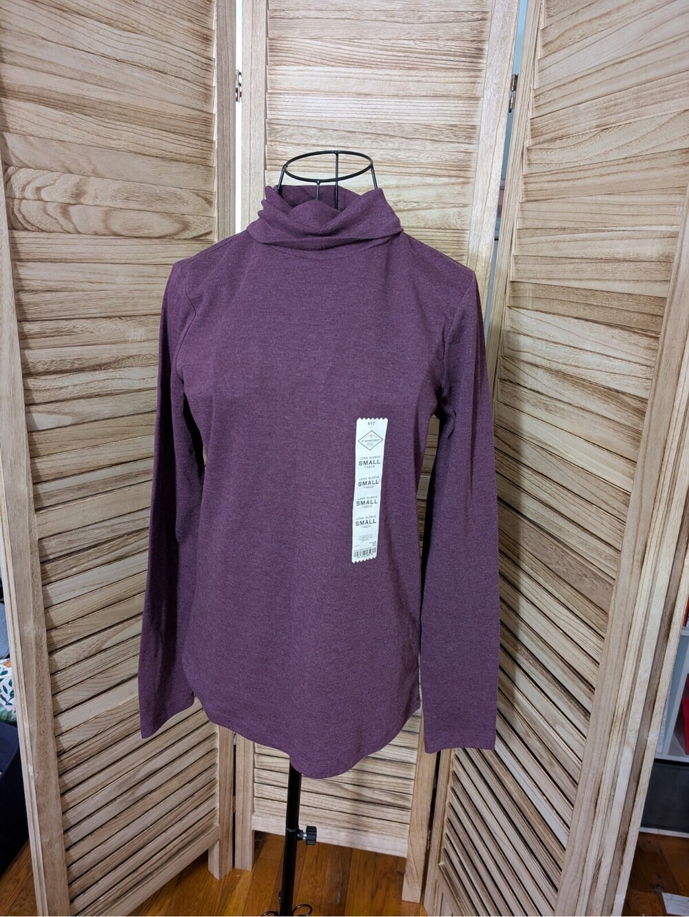 NWT St Johns Bay Mock Neck Pullover Womens Long Sleeve Top Size Small Purple